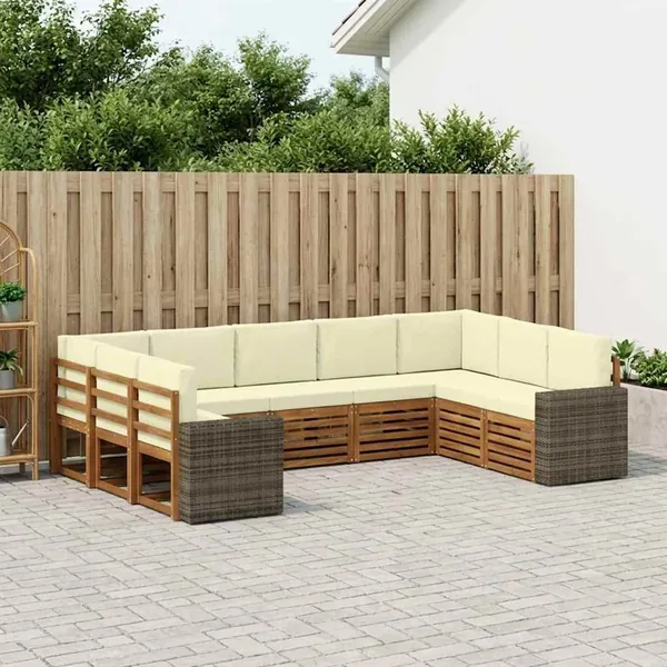 Ensemble de canapé d'angle 9 pcs Naturel et Crème Polyester