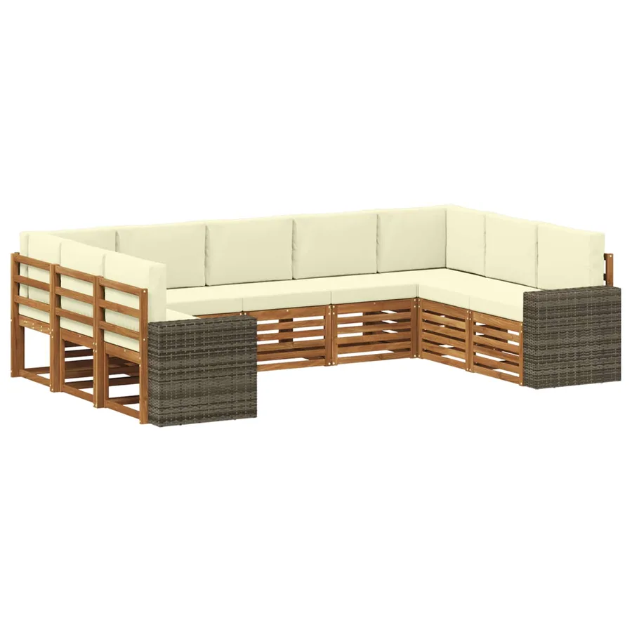 Ensemble de canapé d'angle 9 pcs Naturel et Crème Polyester - 2