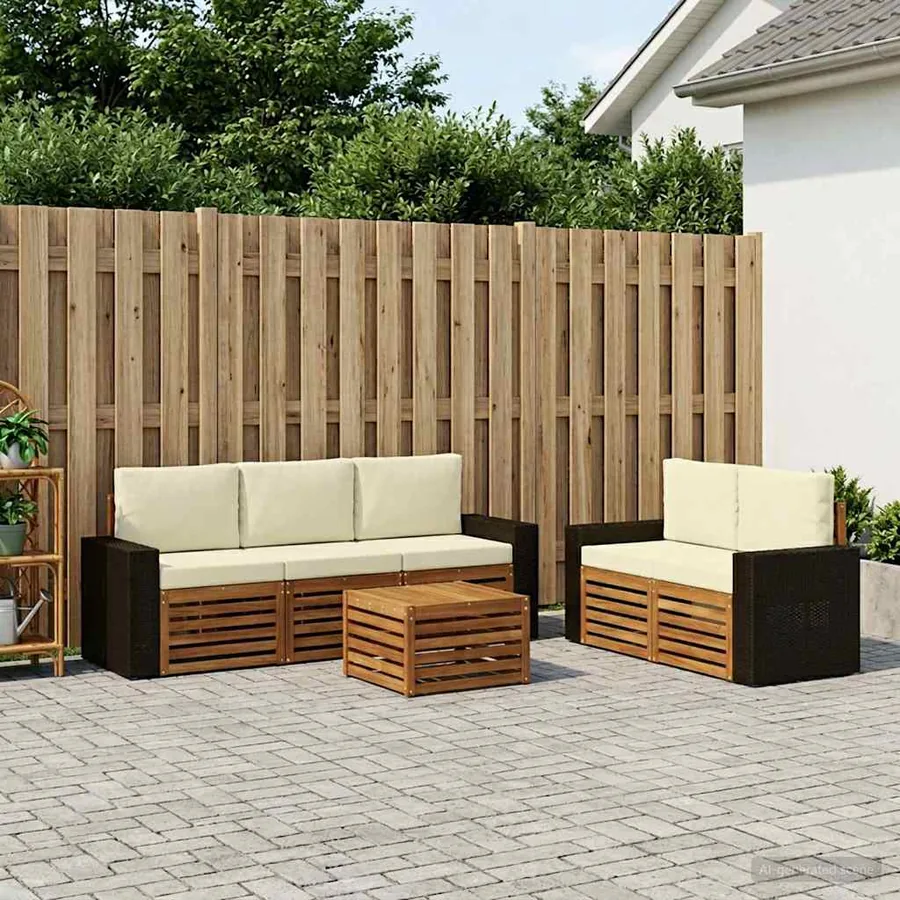 Ensembles de canapés avec coussin 6 pcs Bois d'Acacia Massif