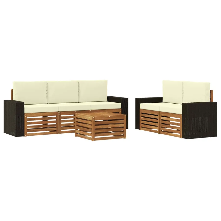 Ensembles de canapés avec coussin 6 pcs Bois d'Acacia Massif - 2