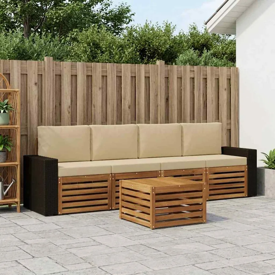 Ensemble de canapés d'extérieur 5 pcs Naturel et Beige