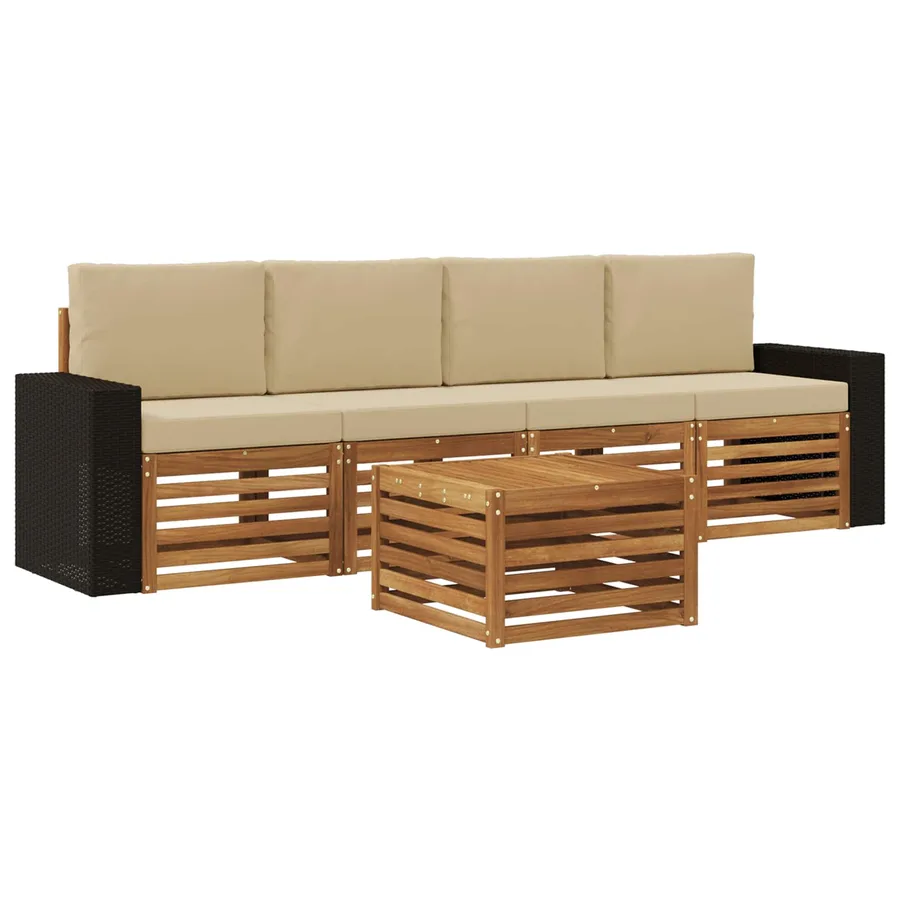 Ensemble de canapés d'extérieur 5 pcs Naturel et Beige - 2