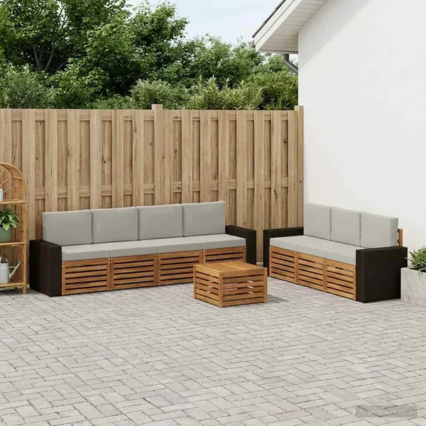 Ensembles de canapés avec coussin 8 pcs Bois d'Acacia Massif