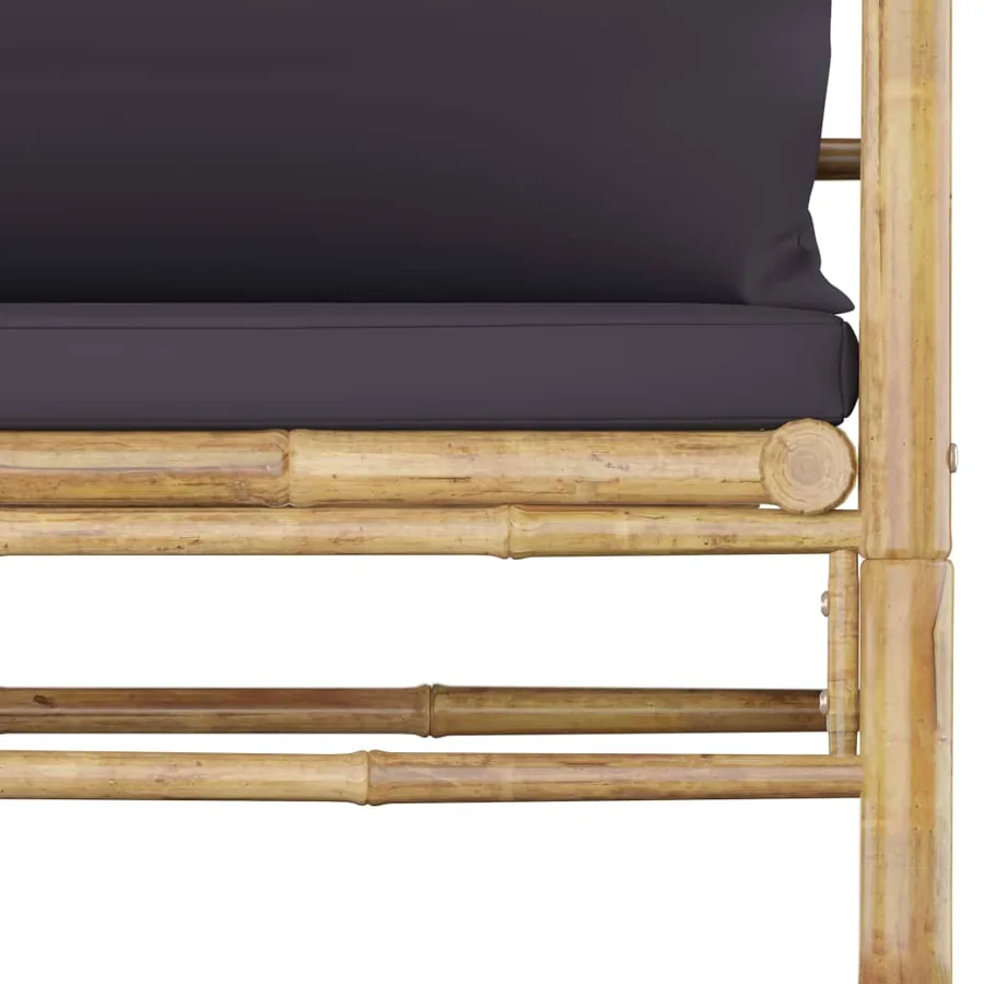 Salon de jardin 7 pcs avec coussins gris foncé bambou - 13