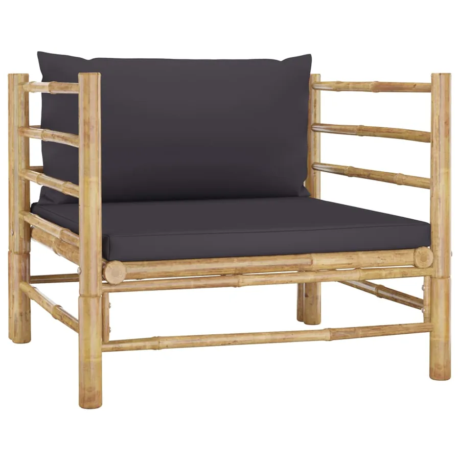 Salon de jardin 7 pcs avec coussins gris foncé bambou - 6