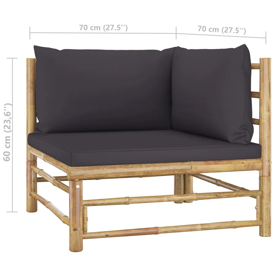 Salon de jardin 7 pcs avec coussins gris foncé bambou - 8