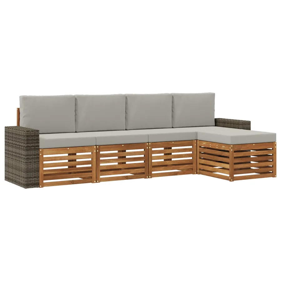 Ensemble de canapés d'extérieur 5 pcs Naturel et gris clair - 2