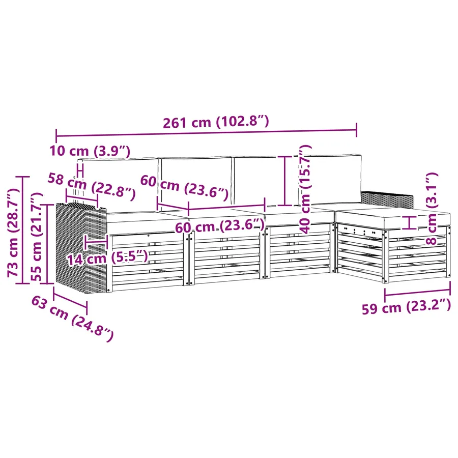 Ensemble de canapés d'extérieur 5 pcs Naturel et gris clair - 6