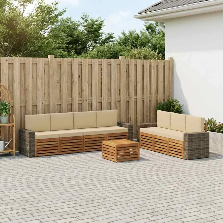 Ensembles de canapés avec coussin 8 pcs Bois d'Acacia Massif