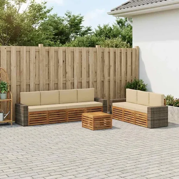 Ensembles de canapés avec coussin 8 pcs Bois d'Acacia Massif