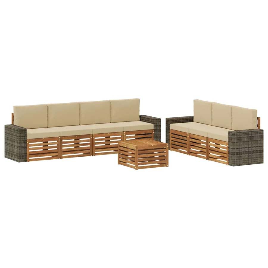 Ensembles de canapés avec coussin 8 pcs Bois d'Acacia Massif - 2