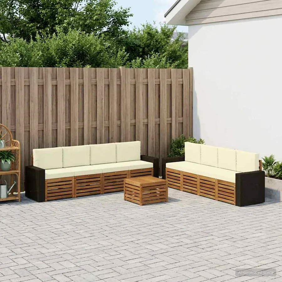 Ensembles de canapés avec coussin 9 pcs Bois d'Acacia Massif