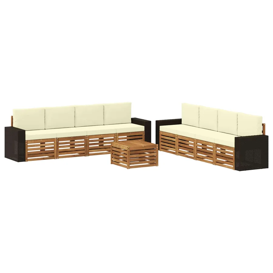 Ensembles de canapés avec coussin 9 pcs Bois d'Acacia Massif - 2