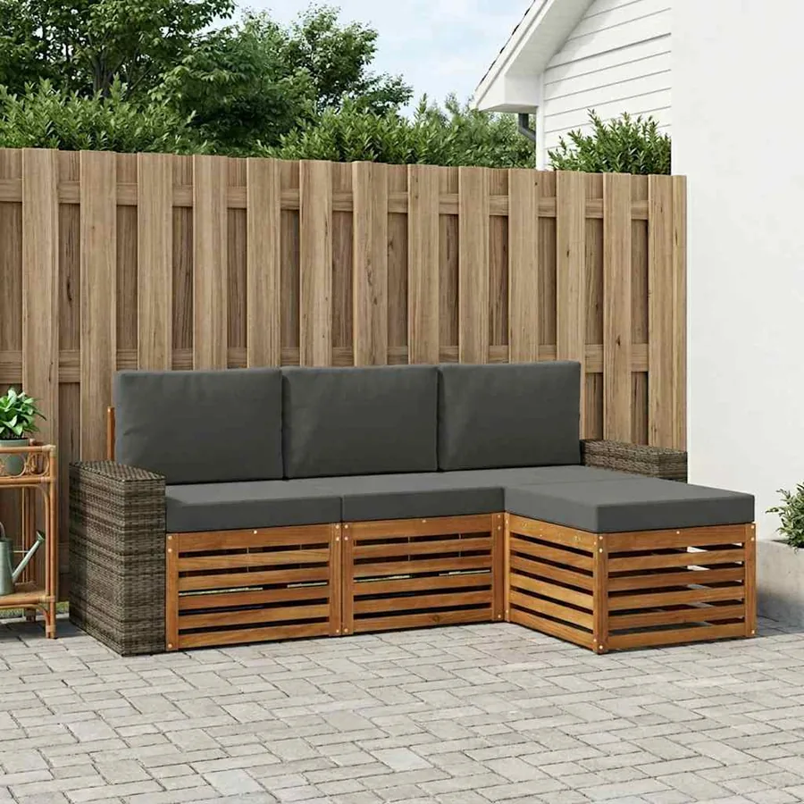 Ensemble de canapés d'extérieur 4 pcs Naturel et Anthracite