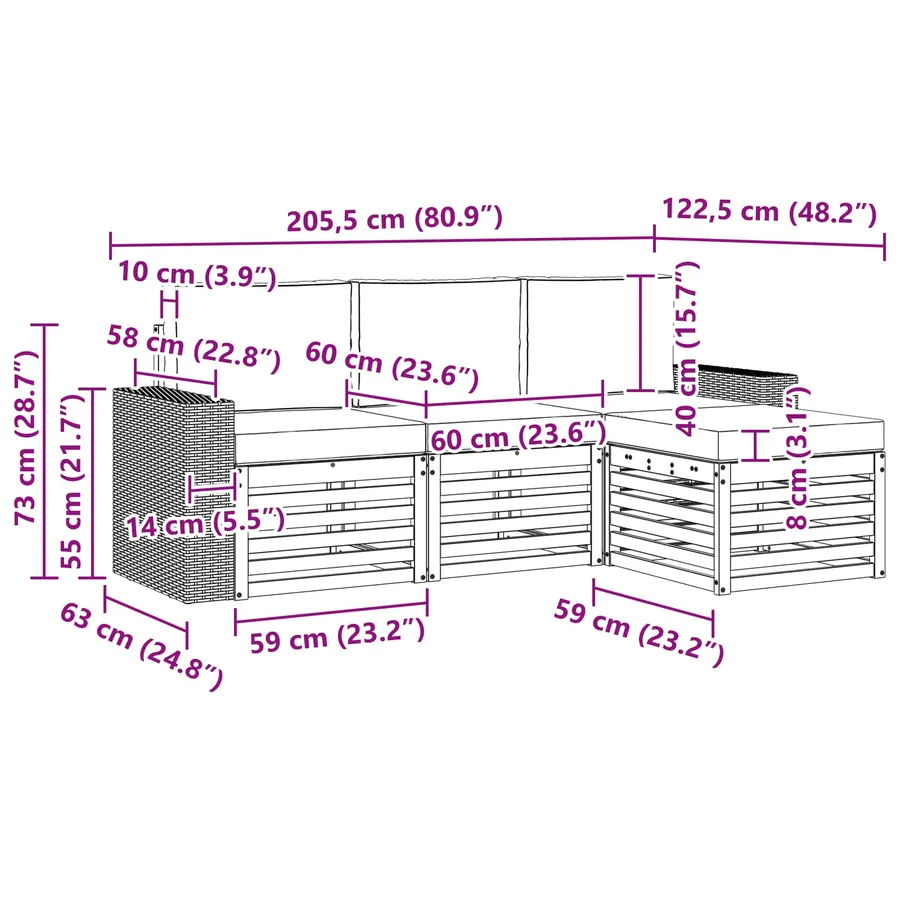 Ensemble de canapés d'extérieur 4 pcs Naturel et Anthracite - 6