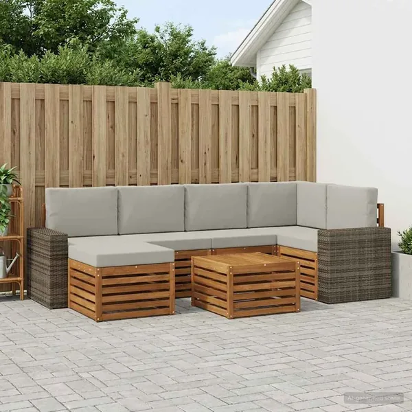 Ensemble de canapé d'angle 7 pcs Naturel et gris clair