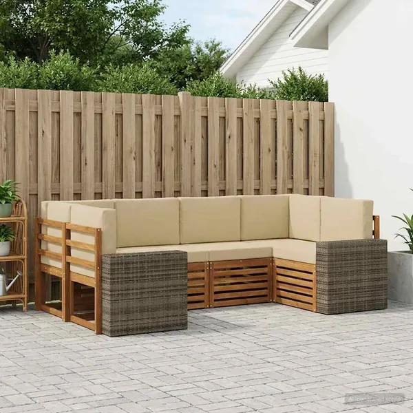 Ensemble de canapé d'angle 6 pcs Naturel et Beige Polyester