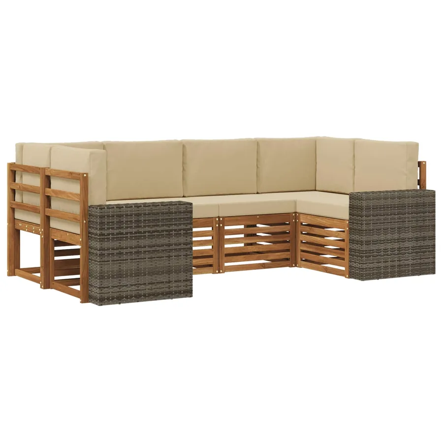 Ensemble de canapé d'angle 6 pcs Naturel et Beige Polyester - 2