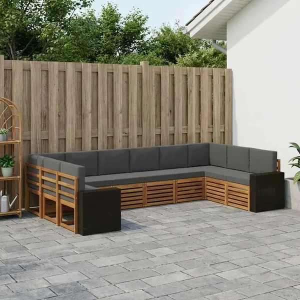Ensemble de canapés d'extérieur 10 pcs Naturel et Anthracite