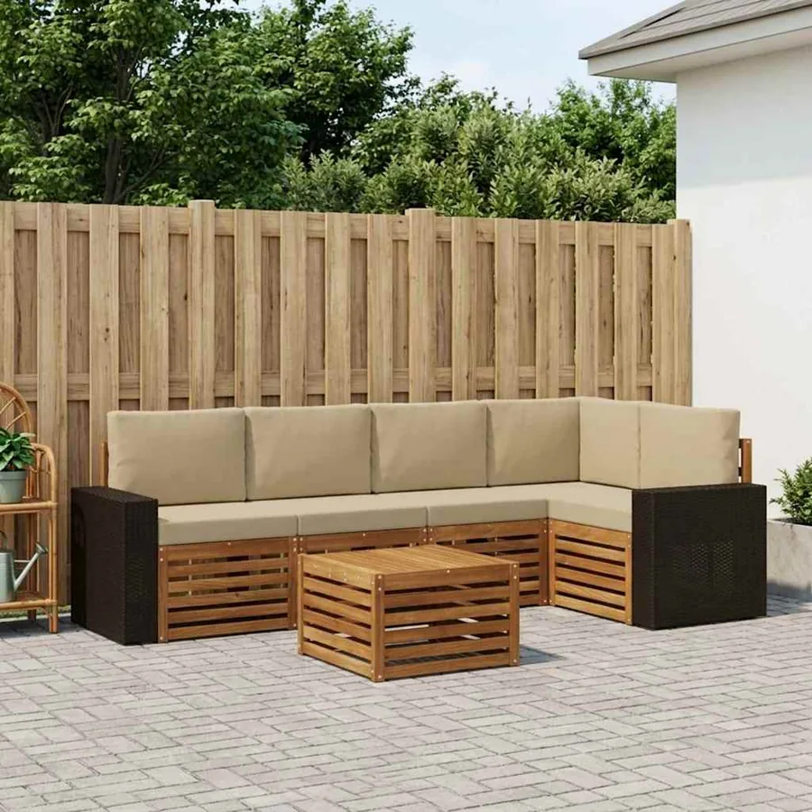 Ensemble de canapé d'angle avec coussin 6 pcs Naturel et Beige