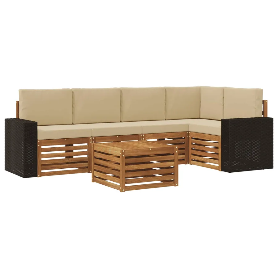 Ensemble de canapé d'angle avec coussin 6 pcs Naturel et Beige - 2