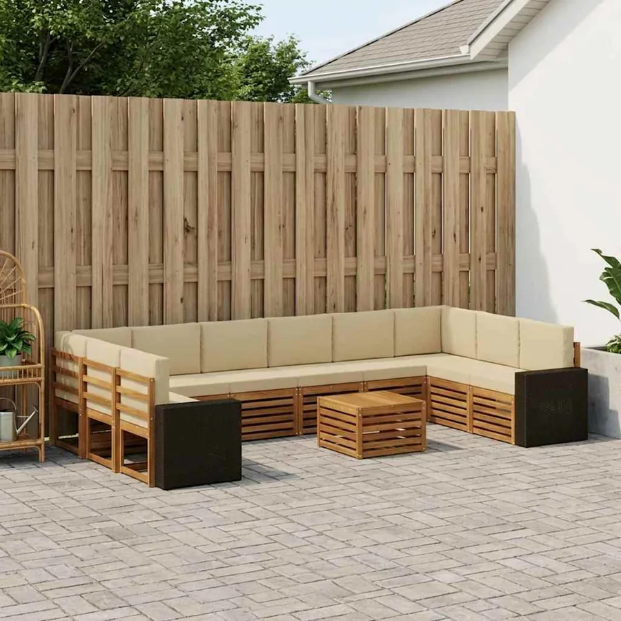 Ensemble de canapés d'extérieur 11 pcs Naturel et Beige