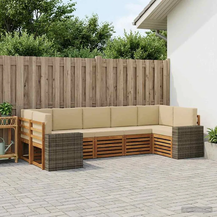 Ensemble de canapé d'angle 7 pcs Naturel et Beige Polyester