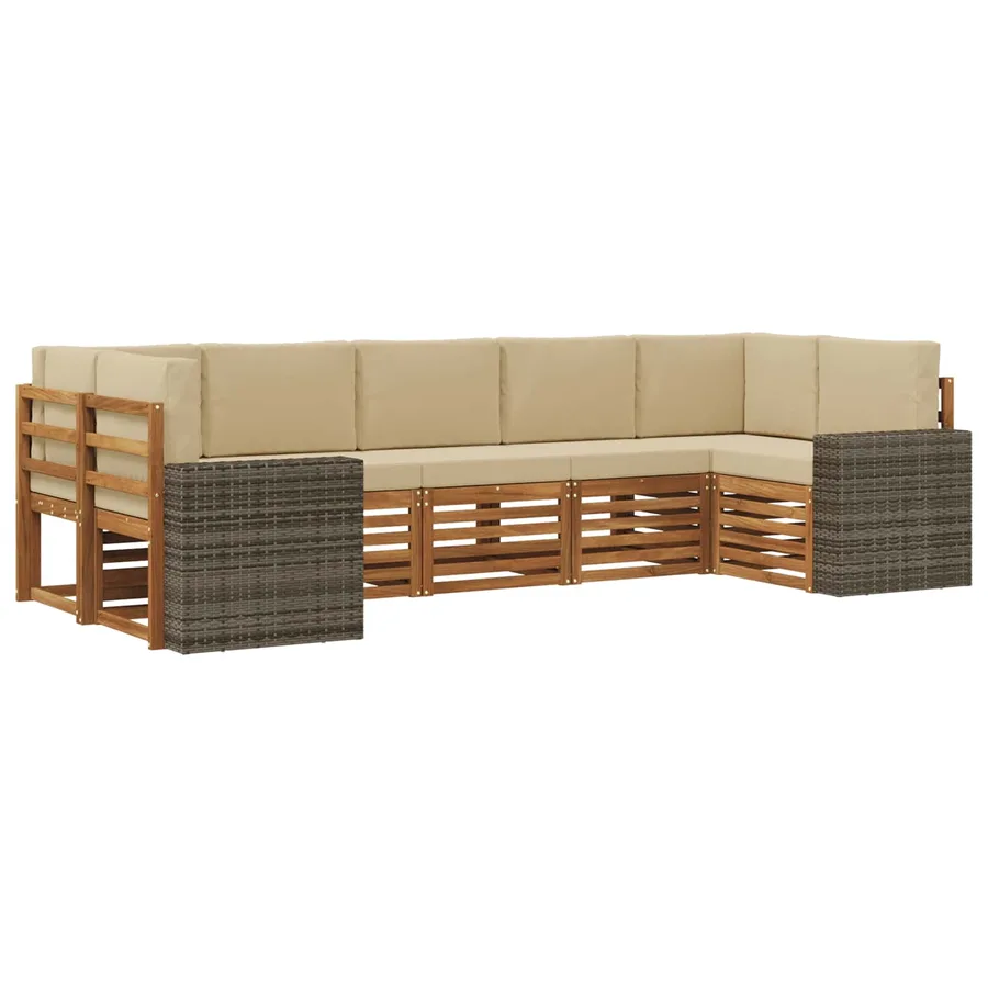 Ensemble de canapé d'angle 7 pcs Naturel et Beige Polyester - 2