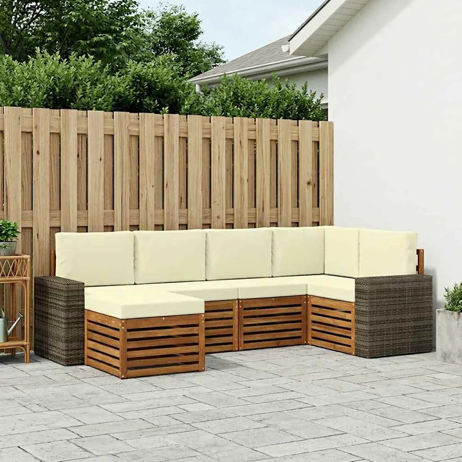 Ensemble de canapé d'angle avec coussin 6 pcs Naturel et Crème