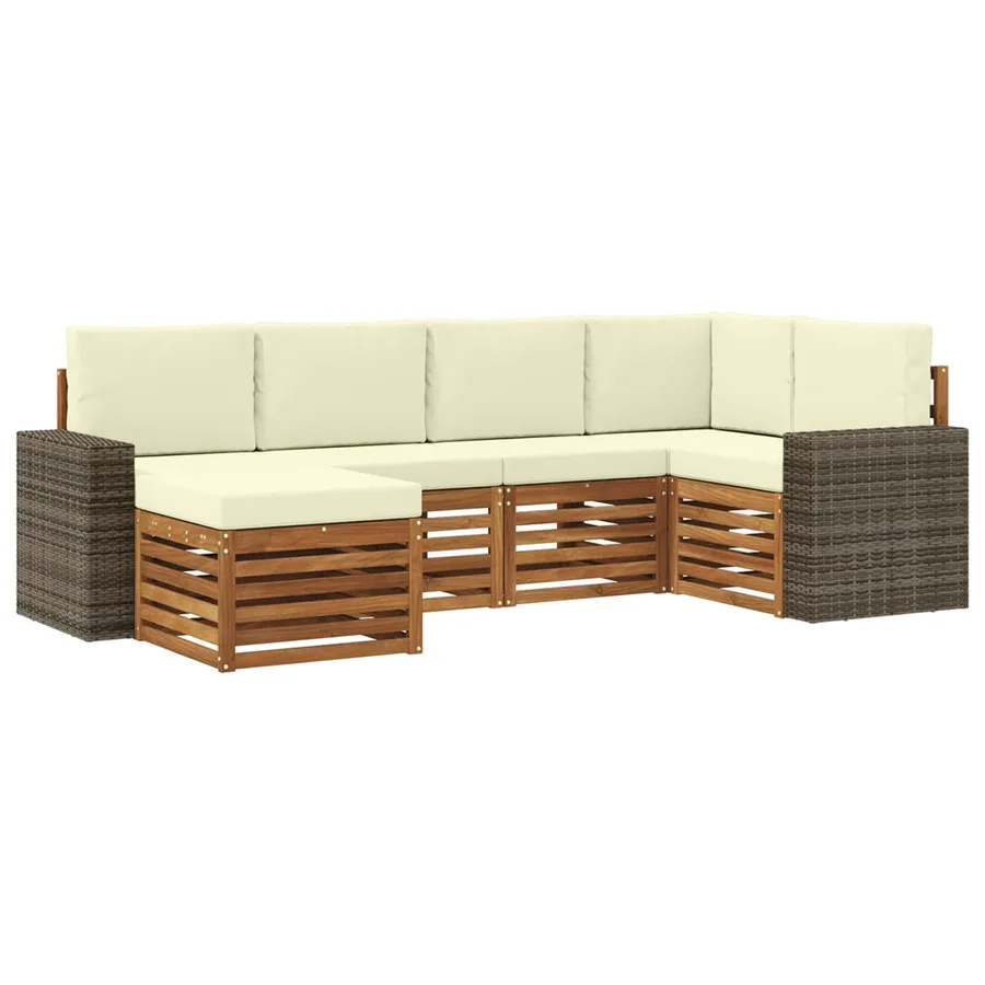 Ensemble de canapé d'angle avec coussin 6 pcs Naturel et Crème - 2