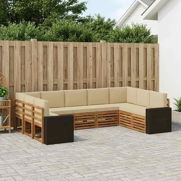 Ensemble de canapé d'angle 9 pcs Naturel et Beige Polyester