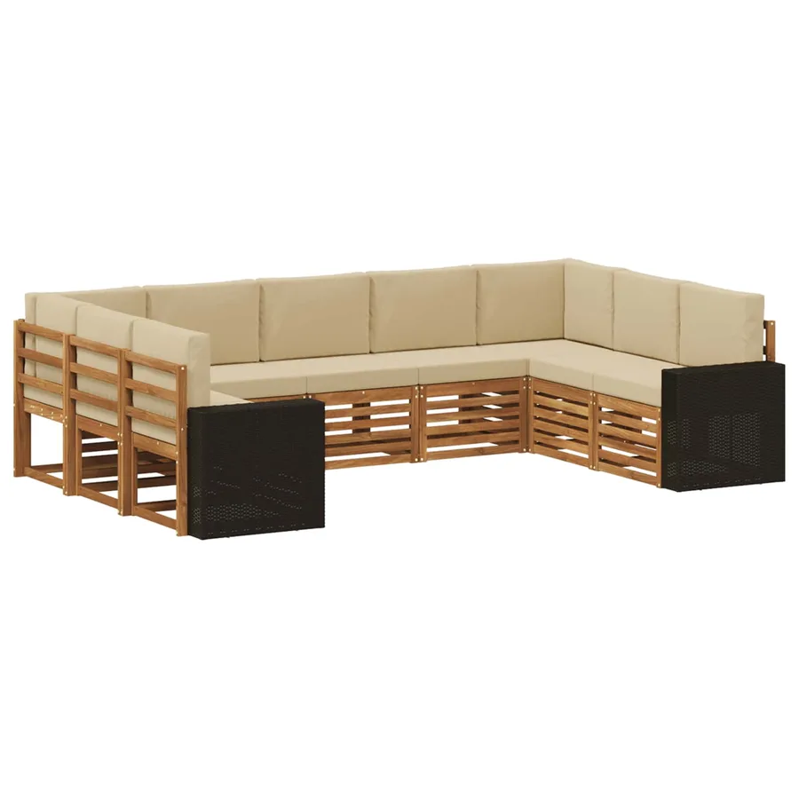 Ensemble de canapé d'angle 9 pcs Naturel et Beige Polyester - 2