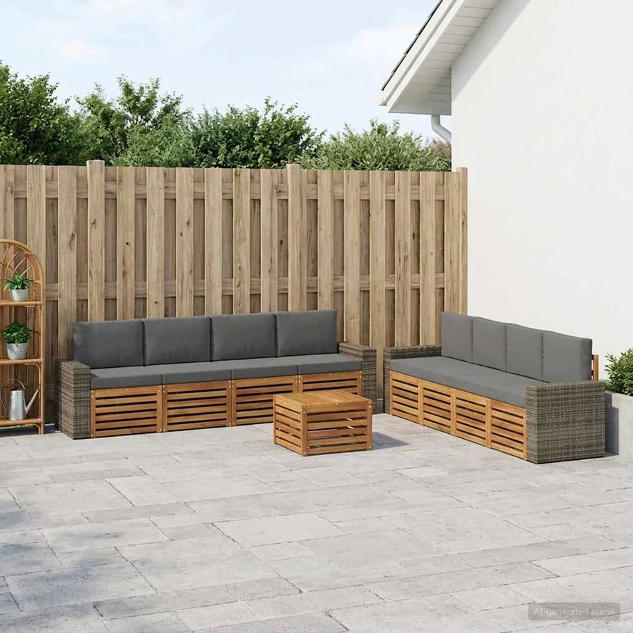 Ensembles de canapés avec coussin 9 pcs Bois d'Acacia Massif