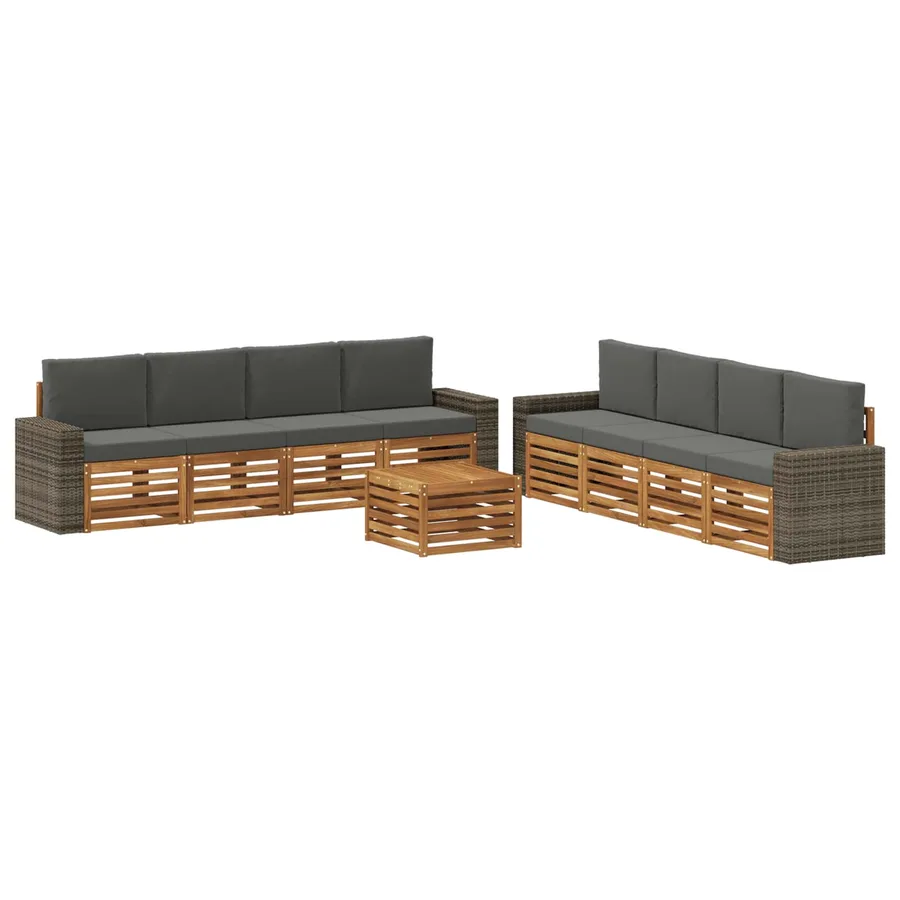 Ensembles de canapés avec coussin 9 pcs Bois d'Acacia Massif - 2