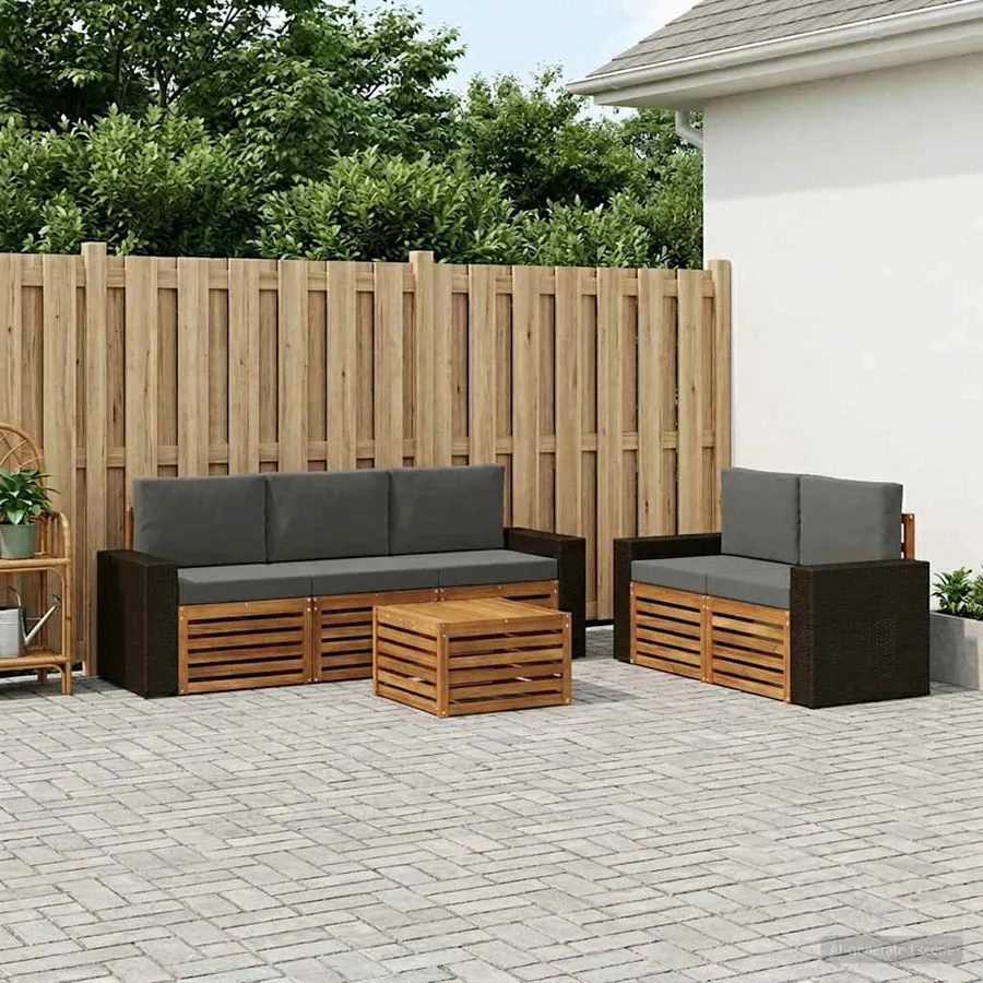 Ensembles de canapés avec coussin 6 pcs Bois d'Acacia Massif
