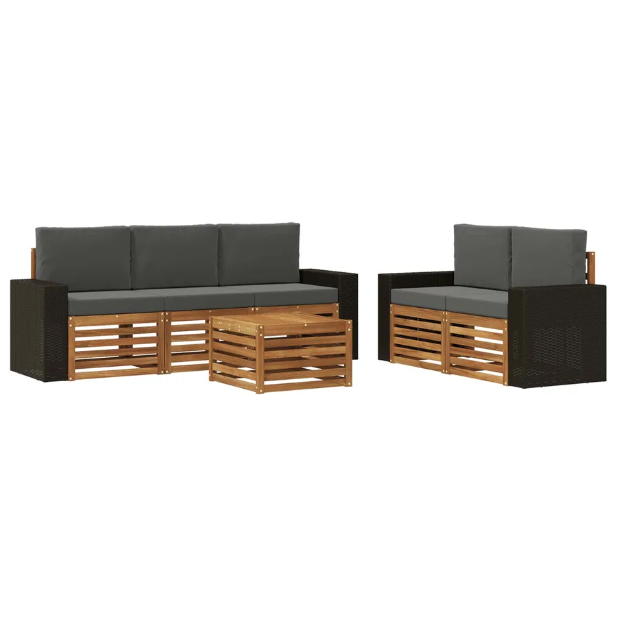 Ensembles de canapés avec coussin 6 pcs Bois d'Acacia Massif - 2