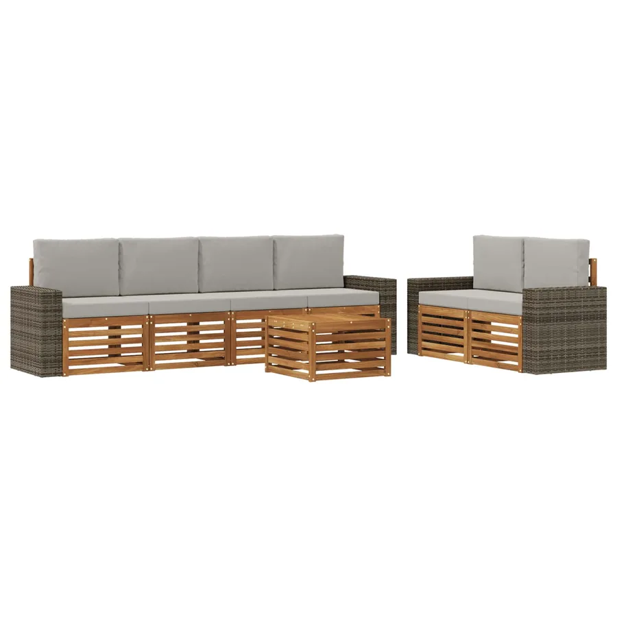 Ensemble de canapés d'extérieur 7 pcs Naturel et gris clair - 2