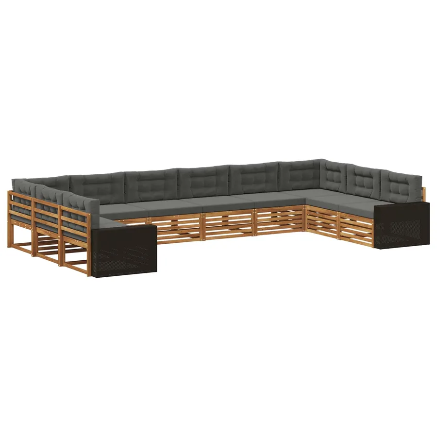 Ensembles de canapés avec coussin 10 pcs Bois d'Acacia Massif - 2