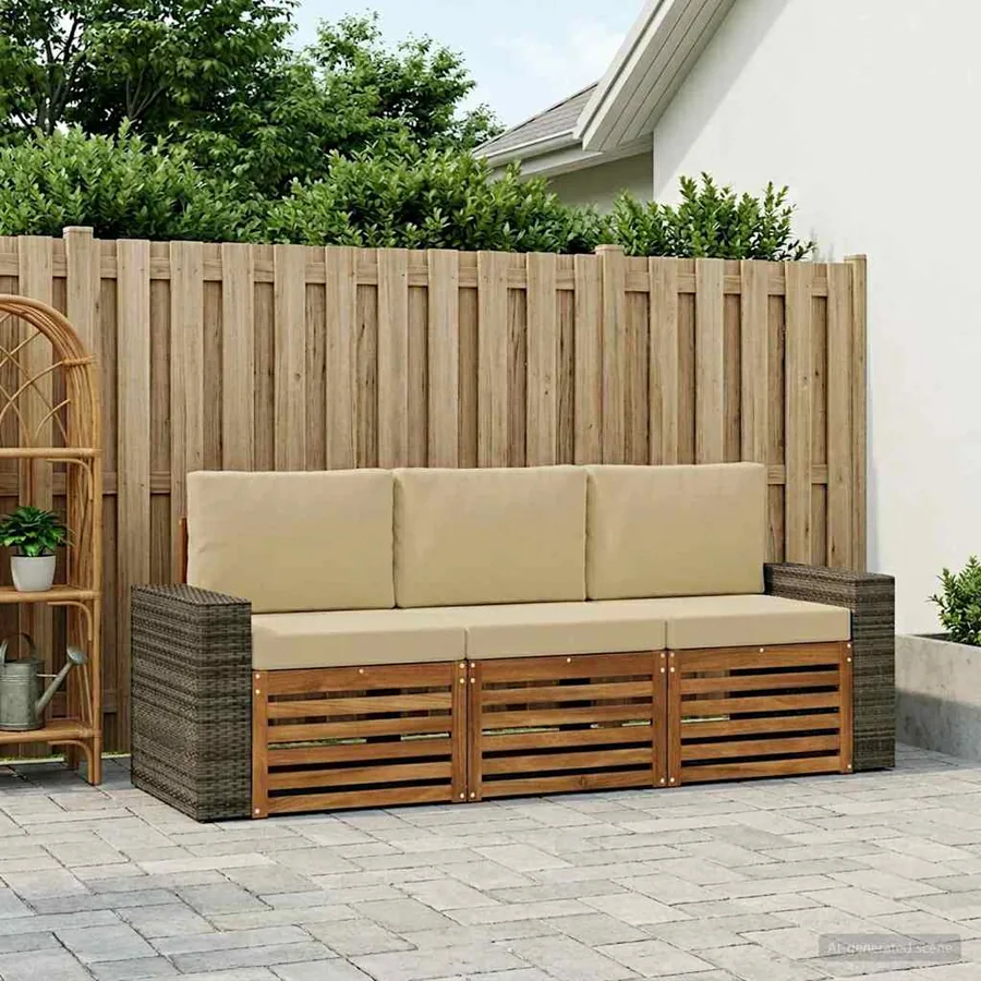 Ensembles de canapés avec coussin 3 pcs Bois d'Acacia Massif
