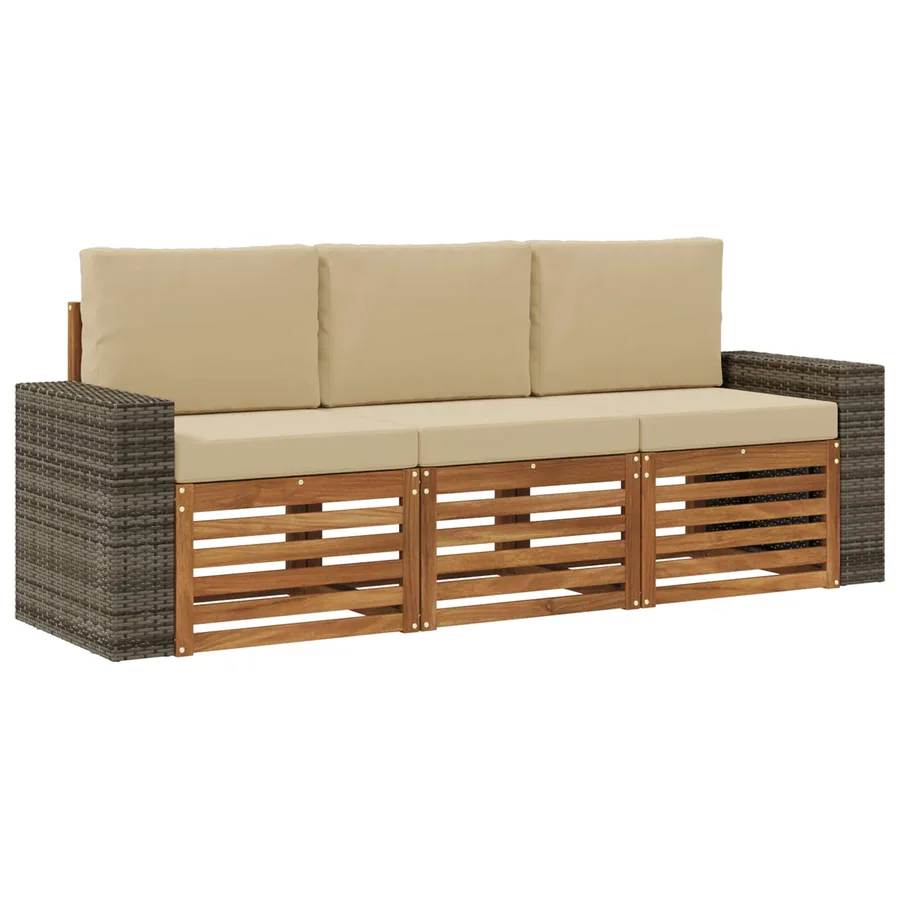 Ensembles de canapés avec coussin 3 pcs Bois d'Acacia Massif - 2