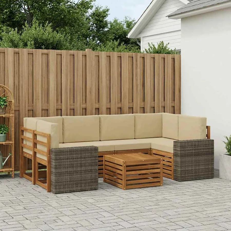 Ensemble de canapés d'extérieur 7 pcs Naturel et Beige