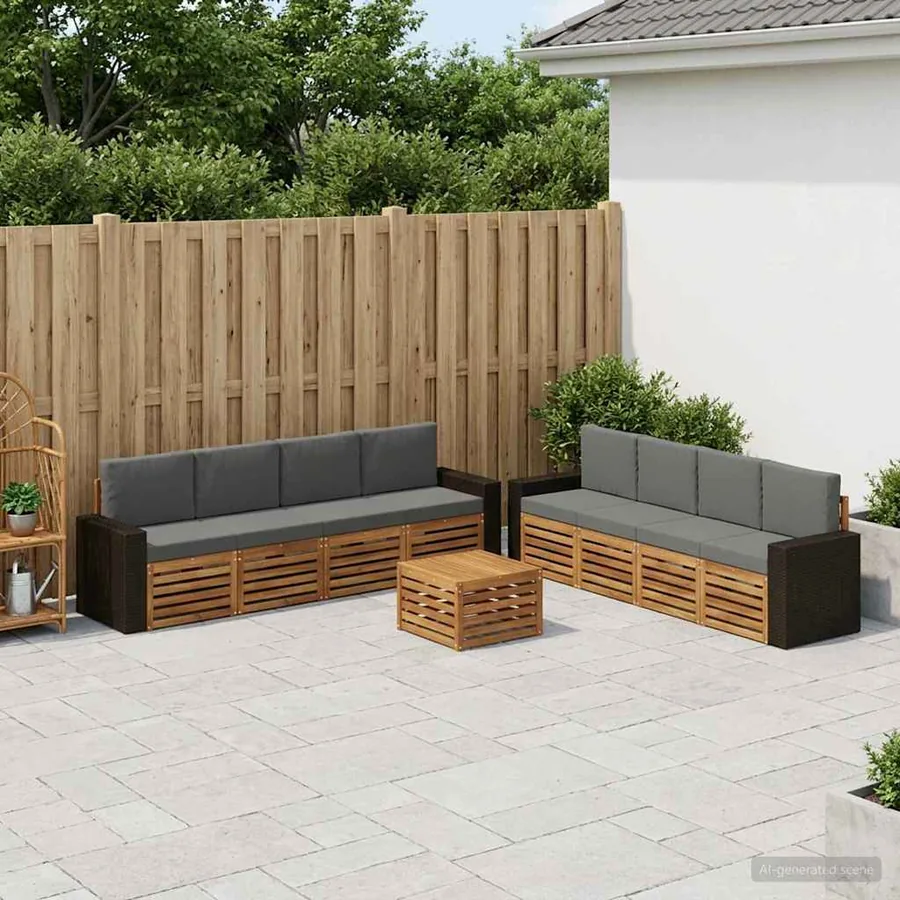 Ensembles de canapés avec coussin 9 pcs Bois d'Acacia Massif