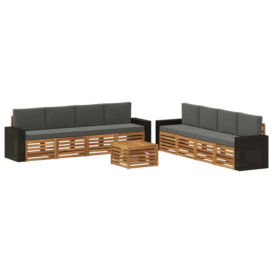 Ensembles de canapés avec coussin 9 pcs Bois d'Acacia Massif - 2