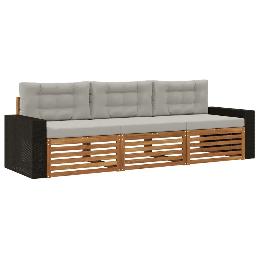 Ensemble de canapés d'extérieur 3 pcs Naturel et gris clair - 2