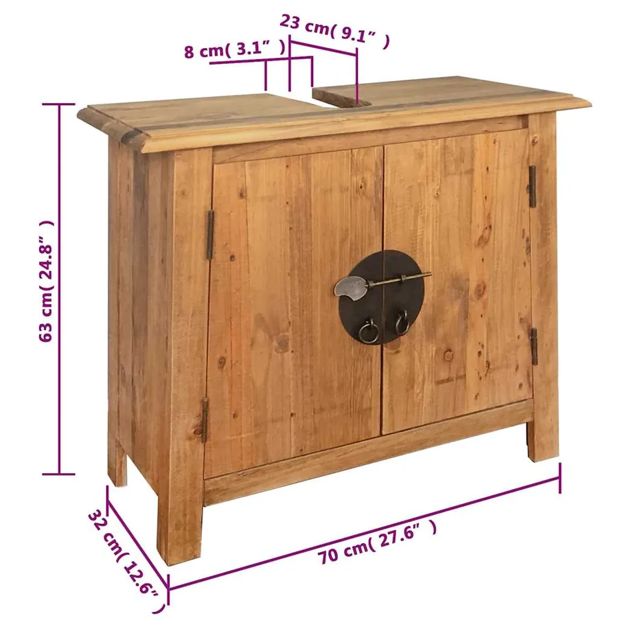 Meuble-lavabo de salle de bains pin massif 70x32x63 cm - 10