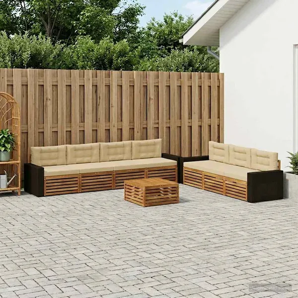 Ensemble de canapés d'extérieur 8 pcs Naturel et Beige
