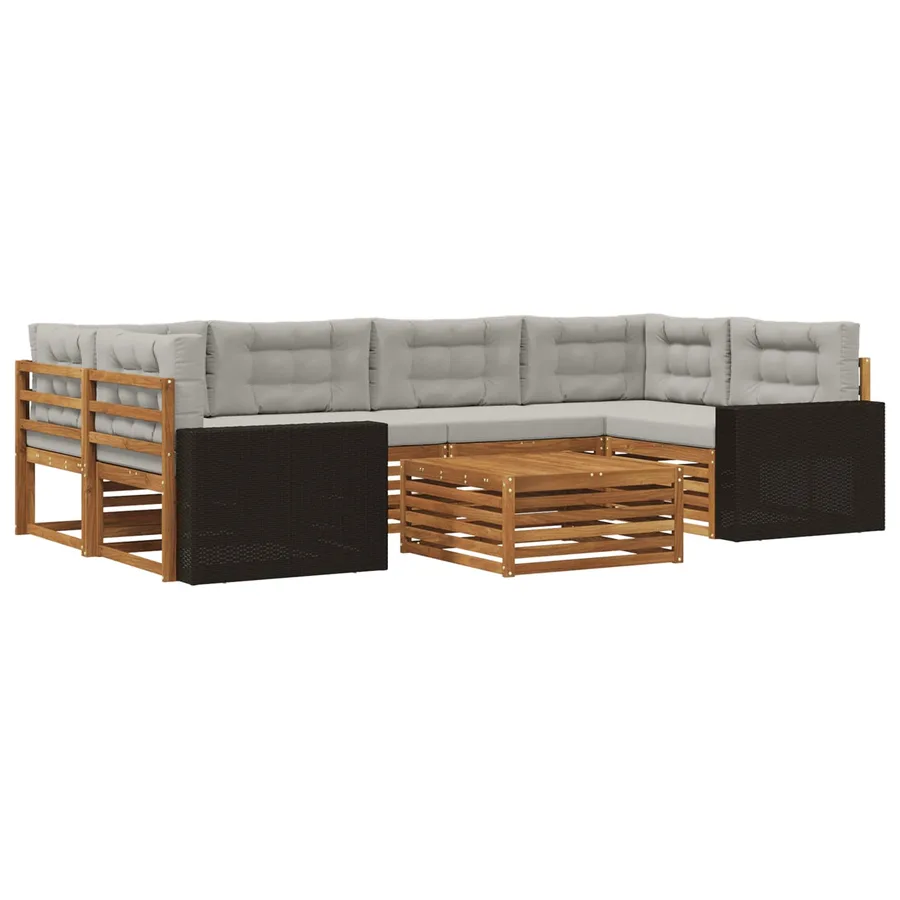 Ensemble de canapés d'extérieur 7 pcs Naturel et gris clair - 2