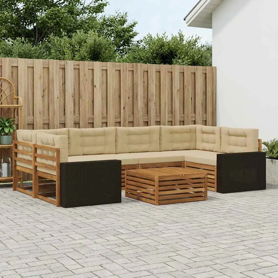 Ensemble de canapés d'extérieur 7 pcs Naturel et Beige