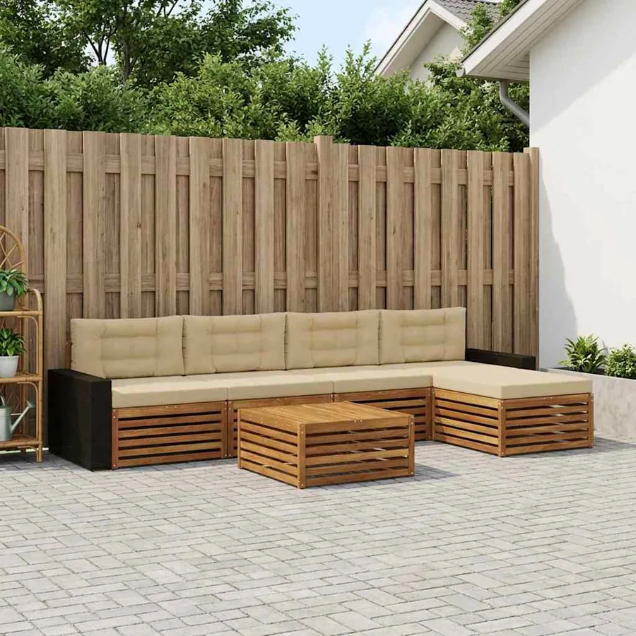 Ensemble de canapés d'extérieur 6 pcs Naturel et Beige