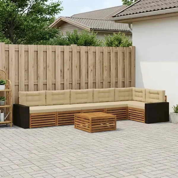 Ensemble de canapés d'extérieur 7 pcs Naturel et Beige